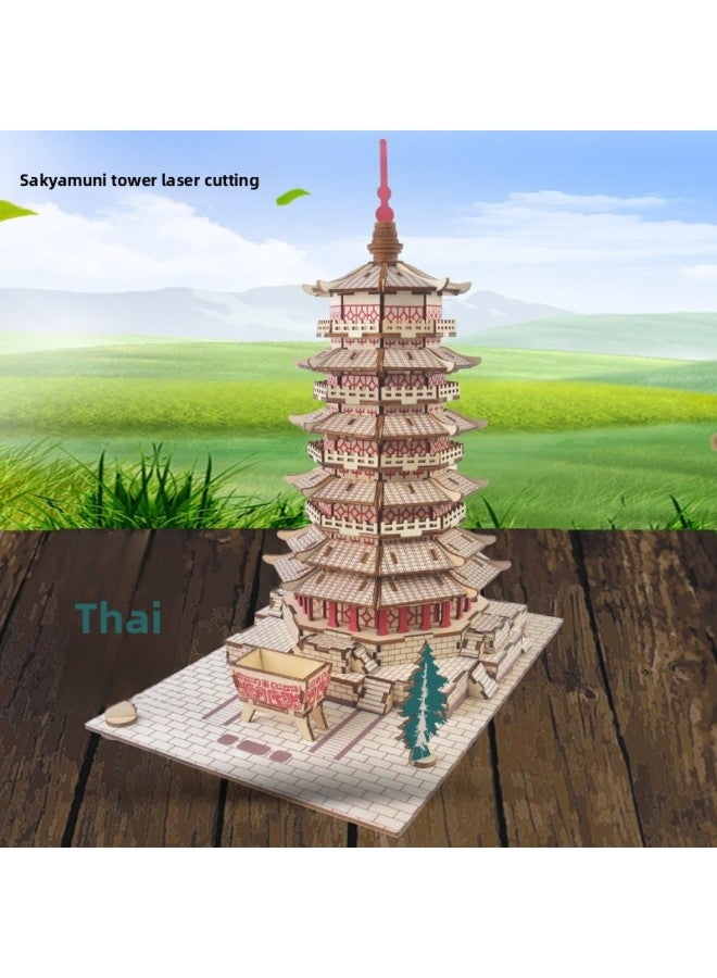 لعبة ألغاز خشبية ثلاثية الأبعاد من شين ليان ساكياموتا - اللون: XF-G030H برج ساكيامو - Image 2
