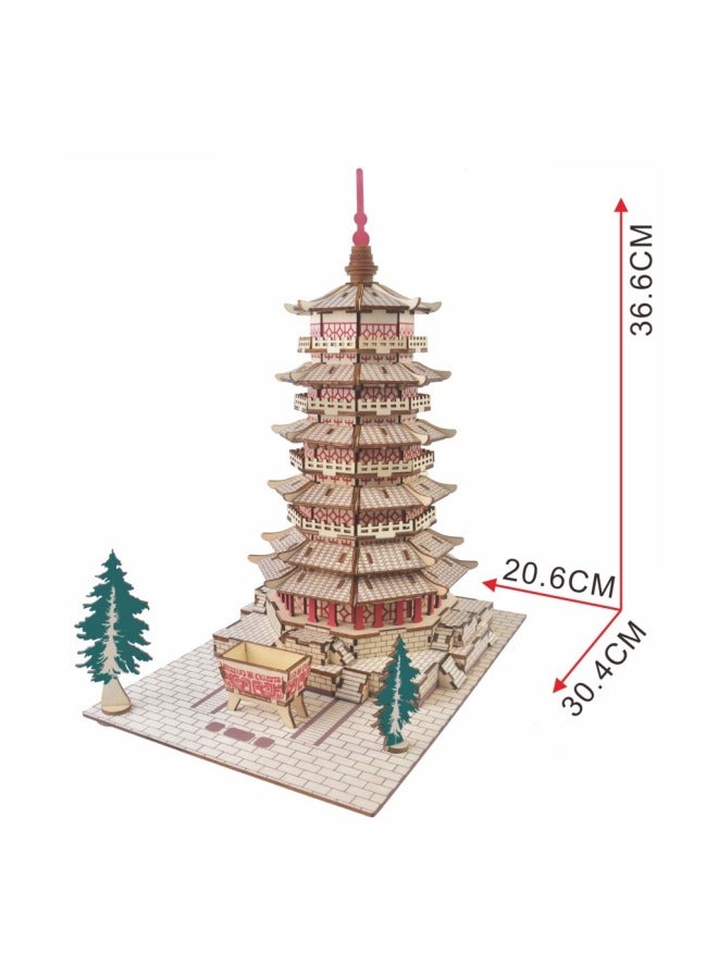 لعبة ألغاز خشبية ثلاثية الأبعاد من شين ليان ساكياموتا - اللون: XF-G030H برج ساكيامو - Image 4