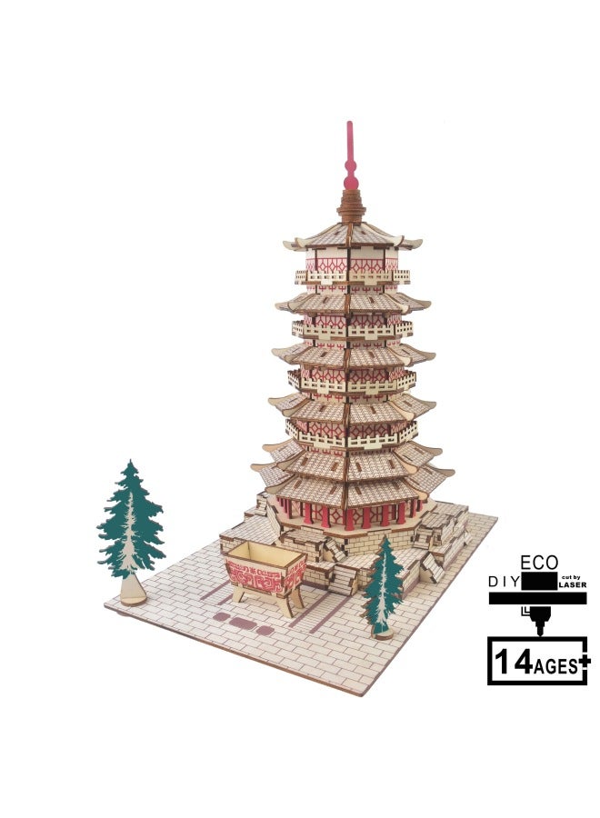 لعبة ألغاز خشبية ثلاثية الأبعاد من شين ليان ساكياموتا - اللون: XF-G030H برج ساكيامو - Image 3