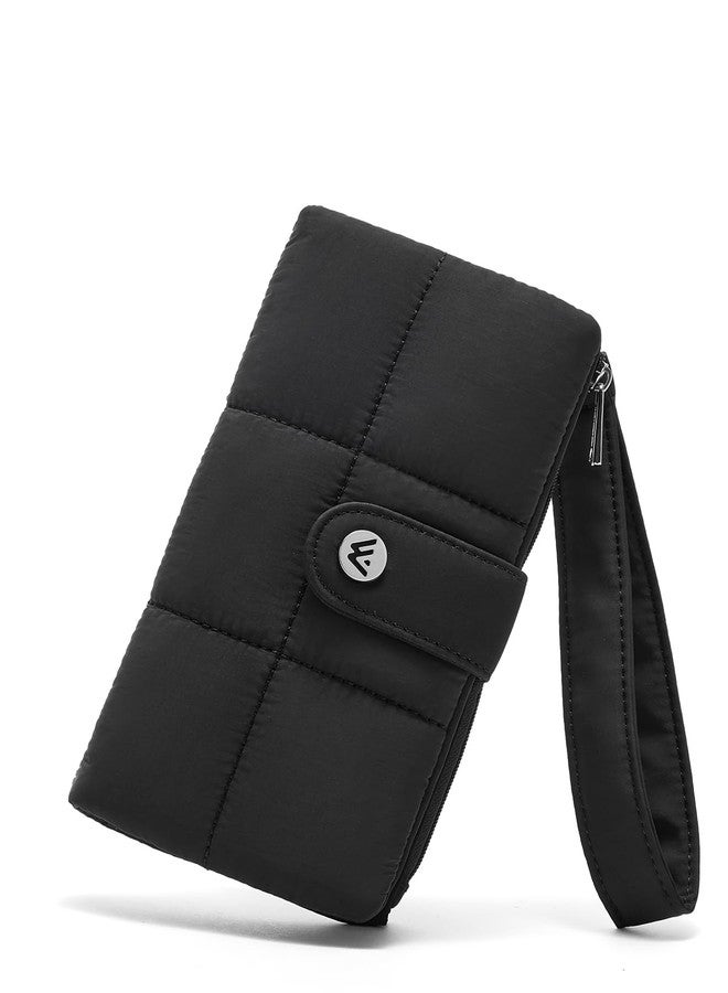 WESTBRONCO Puffer Wallets for Women Nylon Quilted Wallet, A-Black - Image 1