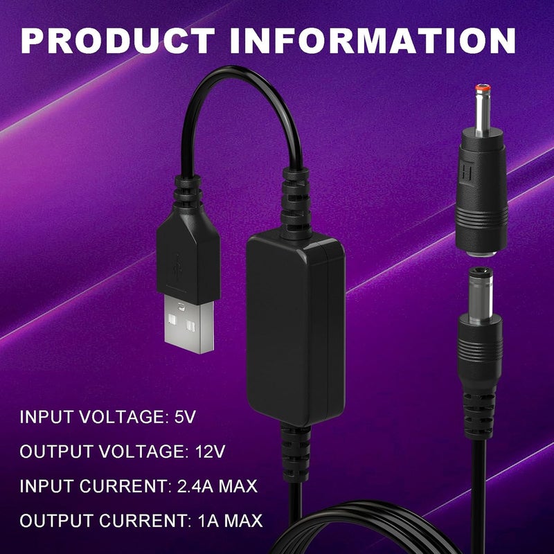 DROK USB to 12v Adapter - 5V to 12V Step Up Converter, Boost Converter Voltage Regulator with 5.5x2.5mm/3.5x1.35mm Ports and 1.2m Cable - Image 2
