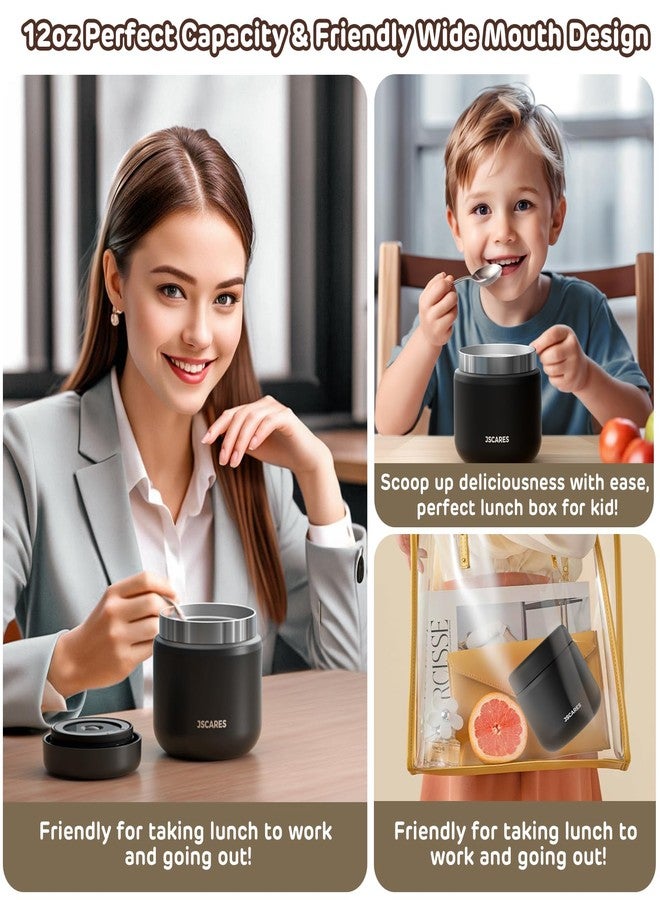 JSCARES 12oz Kids Insulated-Food-Jars for Hot-Food, Wide Mouth Soup Thermo Food Jar Insulated Thermal Lunch Container Termo para Comida Caliente Vacuum Thermoses for Keeping Food Warm-Black - Image 2