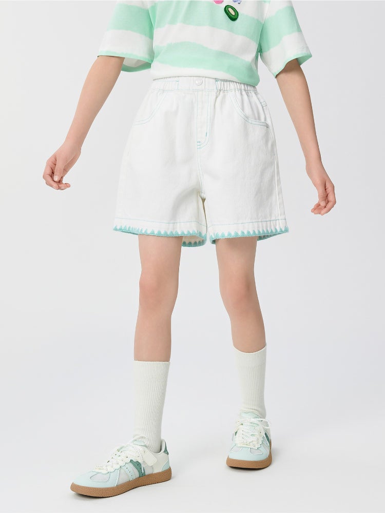Balabala Girls' Embroidered Shorts - With Front And Back Pockets And Elastic Waist - Image 1