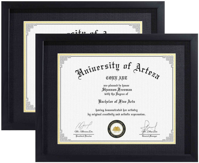 11X14 DIPLOMA FRAME DISPLAY CERTIFICATES 85X11 WITH MAT OR 11X14 WITHOUT MAT COLLEGE DEGREE FRAME WITH REAL GLASS WALL AND TABLETOP DISPLAYBLACK 2 PACK