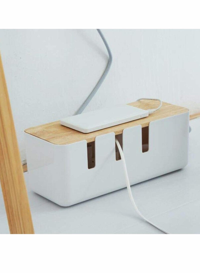 SOLARAE Cable Management Box Cable Tidy Box Organiser Electrical Cable Tidy Box With Wooden Cover, Management And Organising Cable And Clear Desktop, 30 x12 x 11 Cm - Image 4