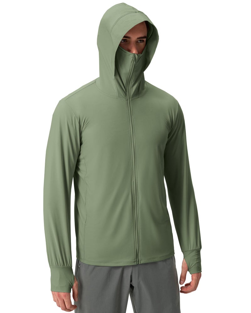 Locachy Mens UPF 50 Sun Protection Jacket Hooded Lightweight Full Zip Long Sleeve Cooling Hiking Fishing Performance Shirts Army Green XXL - Image 2