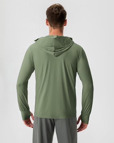 Locachy Mens UPF 50 Sun Protection Jacket Hooded Lightweight Full Zip Long Sleeve Cooling Hiking Fishing Performance Shirts Army Green XXL - Image 3