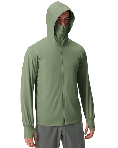 Locachy Mens UPF 50 Sun Protection Jacket Hooded Lightweight Full Zip Long Sleeve Cooling Hiking Fishing Performance Shirts Army Green XXL - Image 1