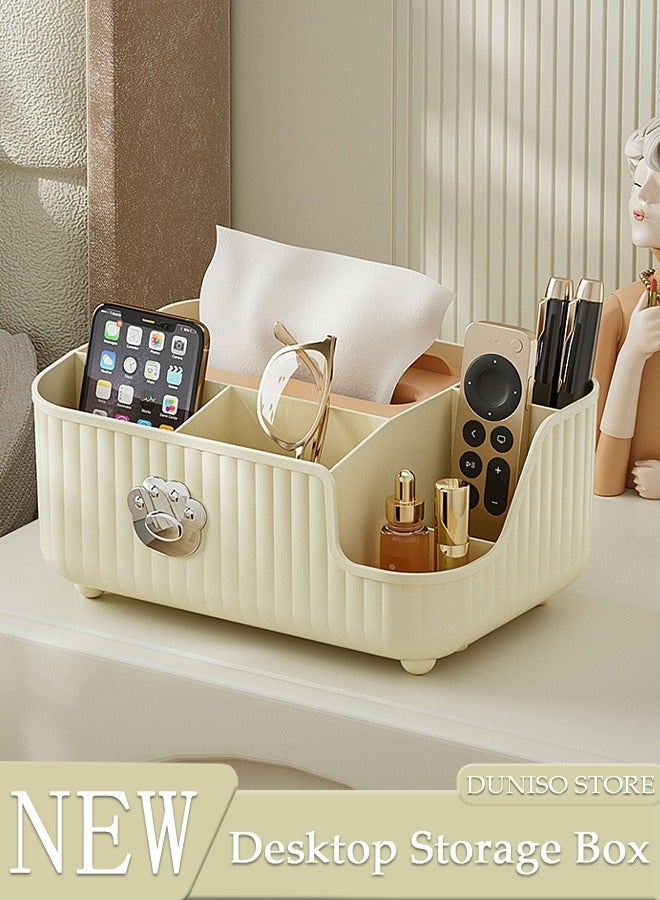 DUNISO Tissue Box Organizer, Multi-Function Desktop Tissue Storage Box with Compartments, Pen Stationery Remote Control Box, Elegant Design Napkin Dispenser Organizer for Bedroom, Bathroom, Living Room - Image 1