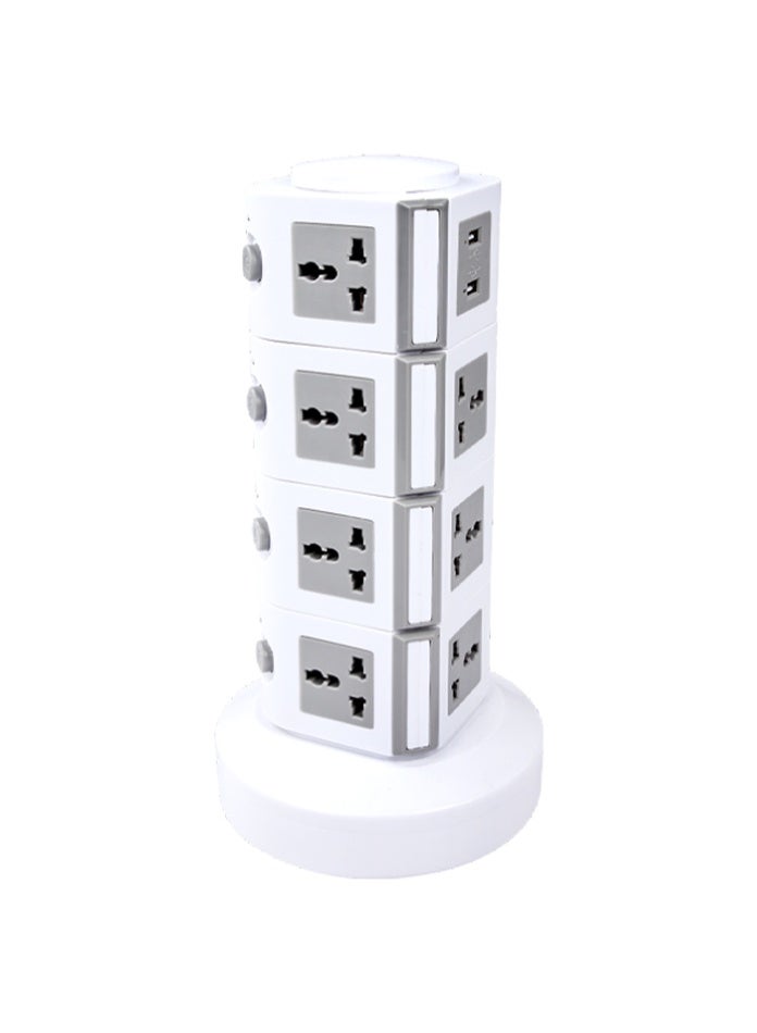 MODI 4-Layer Vertical Tower Extension Socket with USB Ports – Surge Protection, 3M Cable, Universal Plug, Individual Switch Control – White - Image 4