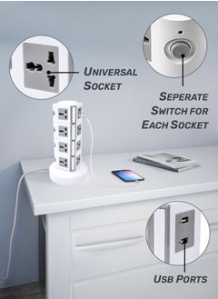 Universal Vertical Tower Power Strip, Multi Socket 110V-250V with 2 USB Ports, Electric Charging Station Surge Protector, Suitable For Any Country - pzsku/Z52B6C8E069E732610C9EZ/45/_/1703673841/0f410a78-fe20-4d9d-a918-d69e10c582b6