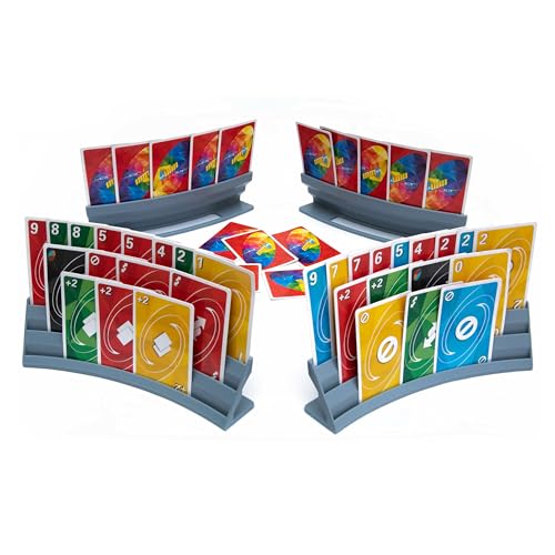 BORICO Card Holders for Playing Cards 4 Pack Playing Card Holder for Kids and AdultsStackable Storage Game Card Tray for Arthritis Patients with a Travel Pouch Gray - Image 1