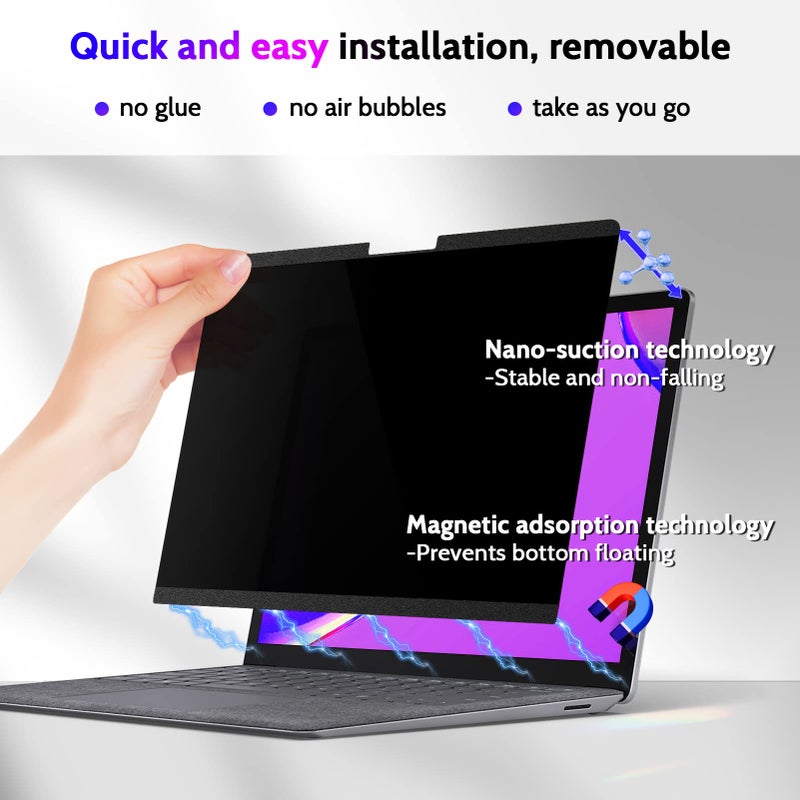 Peslv Magnetic Privacy Screen for Surface Laptop Go 3/2/1 12.4 Inch, Removable Anti Blue Light Glare Filter, Black Security Private Apy Block Protector - Image 3