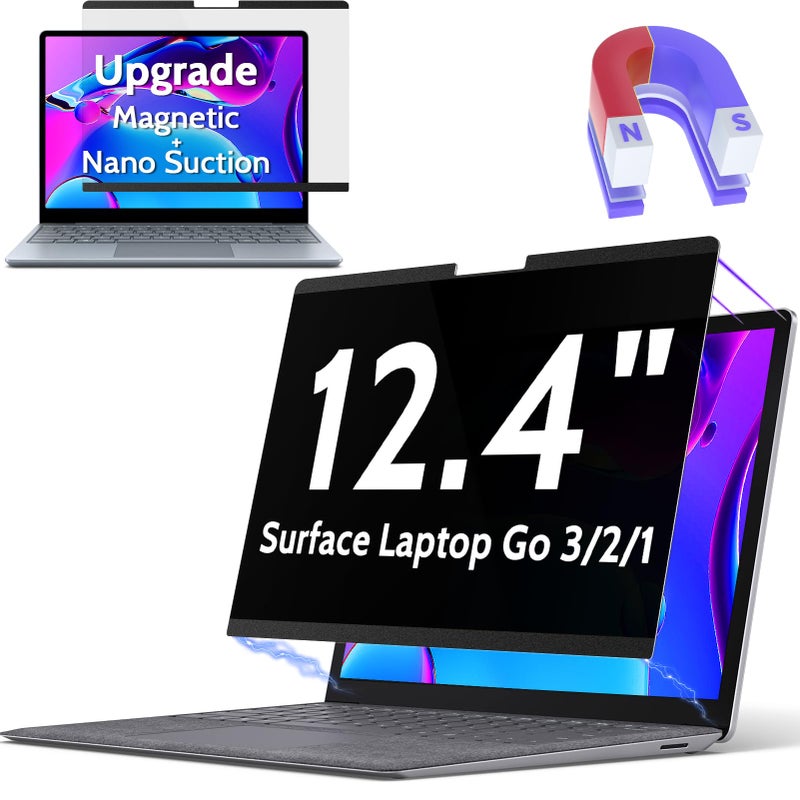 Peslv Magnetic Privacy Screen for Surface Laptop Go 3/2/1 12.4 Inch, Removable Anti Blue Light Glare Filter, Black Security Private Apy Block Protector - Image 1