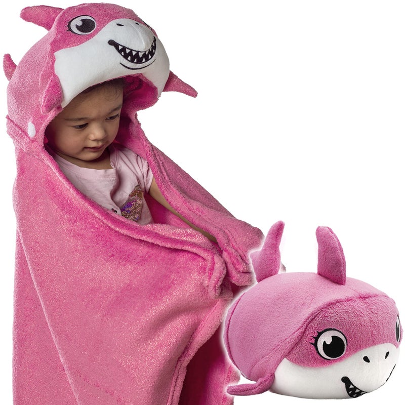 Comfy Critters Kids Shark Blanket Hoodie Hooded Travel Blanket Combo  Bubbles The Shark