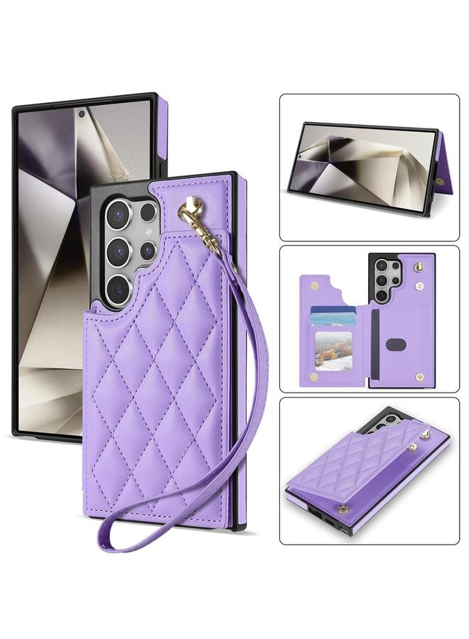 S-TOP Case For Samsung Galaxy S25 Ultra 5G Rhombic Dual Buckle Card Slots Phone Case with Lanyard