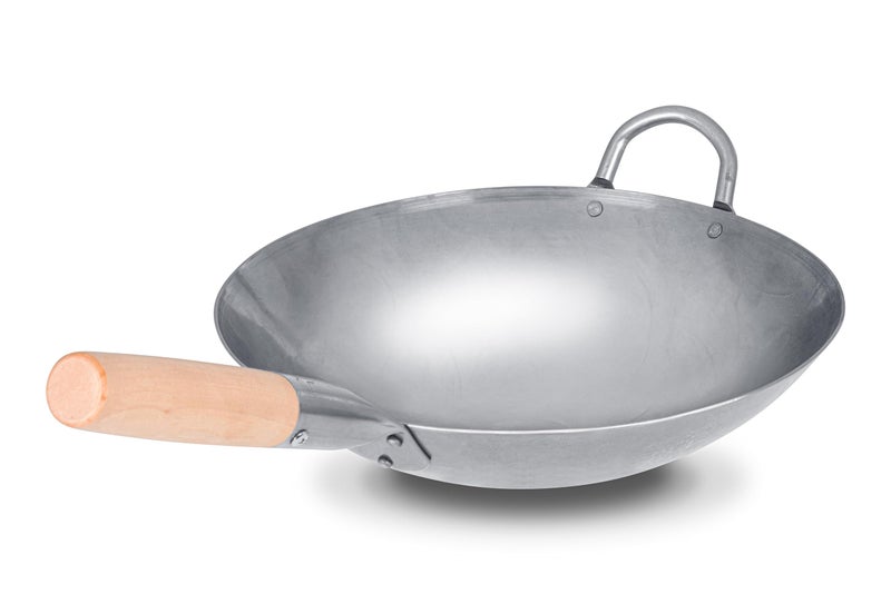 Craft Wok Traditional Hand Hammered Carbon Steel Pow Wok with Wooden and Steel Helper Handle (12 Inch, Round Bottom) / 731W88-12in - Image 4