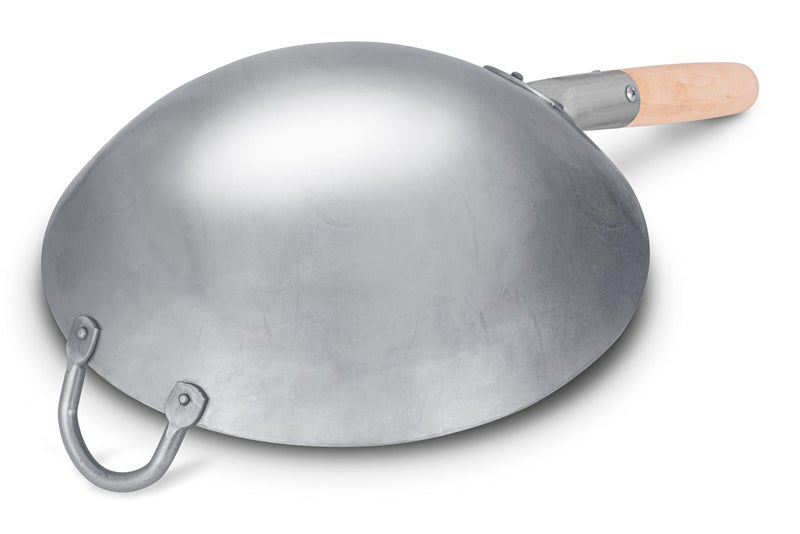 Craft Wok Traditional Hand Hammered Carbon Steel Pow Wok with Wooden and Steel Helper Handle (12 Inch, Round Bottom) / 731W88-12in - Image 3