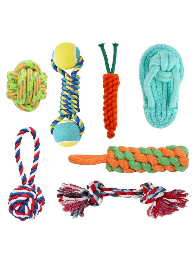 إيميلي بيتس مجموعة من 7 قطع من ألعاب مضغ الحبل القطني للكلاب والجراء، كرة قطنية مزدوجة العقدة، لعبة مضغ للكلاب من القطن للعب وتنظيف الأسنان والتدريب (اللون حسب التنوع، العبوة 7 قطع) - Image 1