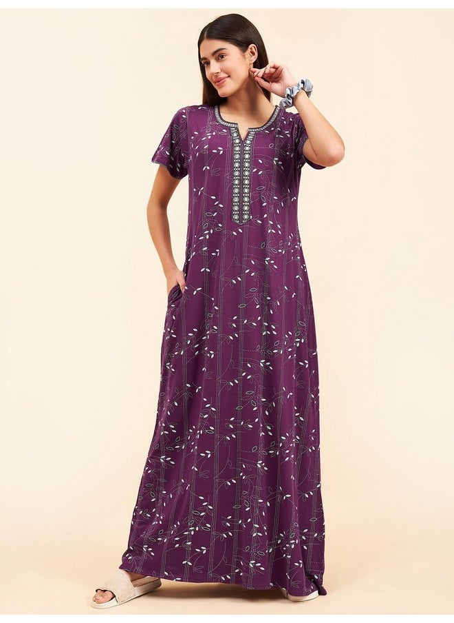 Sweet Dreams - Sweet Dreams Women's Cotton Maxi Casual Nightgown (OCW-3464 Wine 2XL) - Image 1