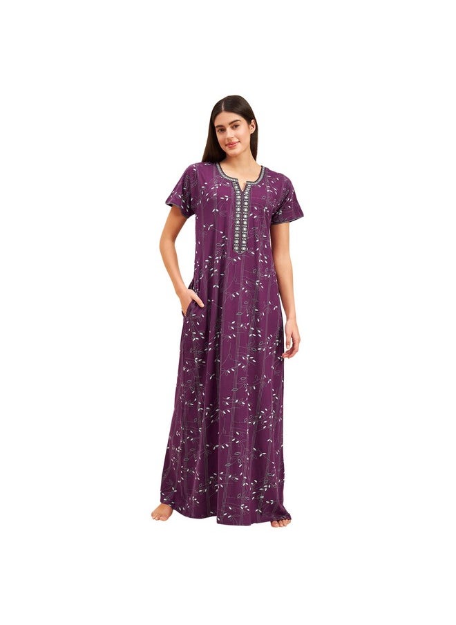 Sweet Dreams - Sweet Dreams Women's Cotton Maxi Casual Nightgown (OCW-3464 Wine 2XL) - Image 1
