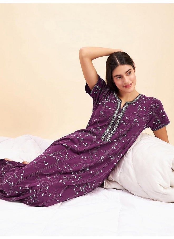 Sweet Dreams - Sweet Dreams Women's Cotton Maxi Casual Nightgown (OCW-3464 Wine 2XL) - Image 1