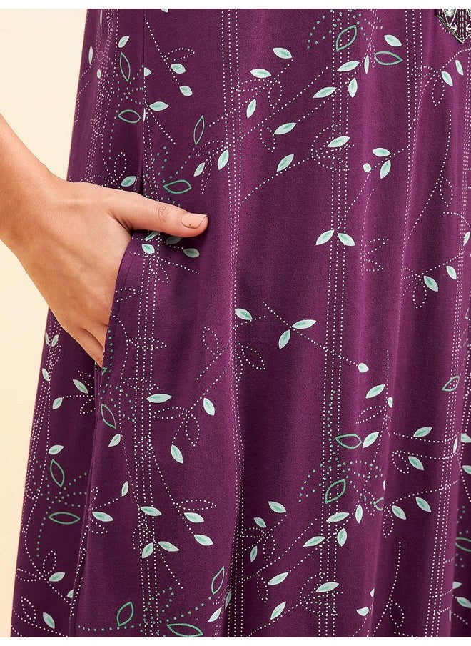 Sweet Dreams - Sweet Dreams Women's Cotton Maxi Casual Nightgown (OCW-3464 Wine 2XL) - Image 1