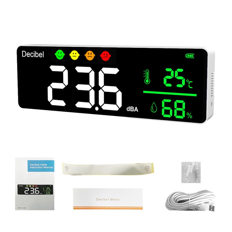 Noise Measuring Instrument Digital Decibel Sound Meter Temperature Meter Humidity Meter 3-in-1 Detector Indoor Wall Mounted Large Screen Tester - Image 1