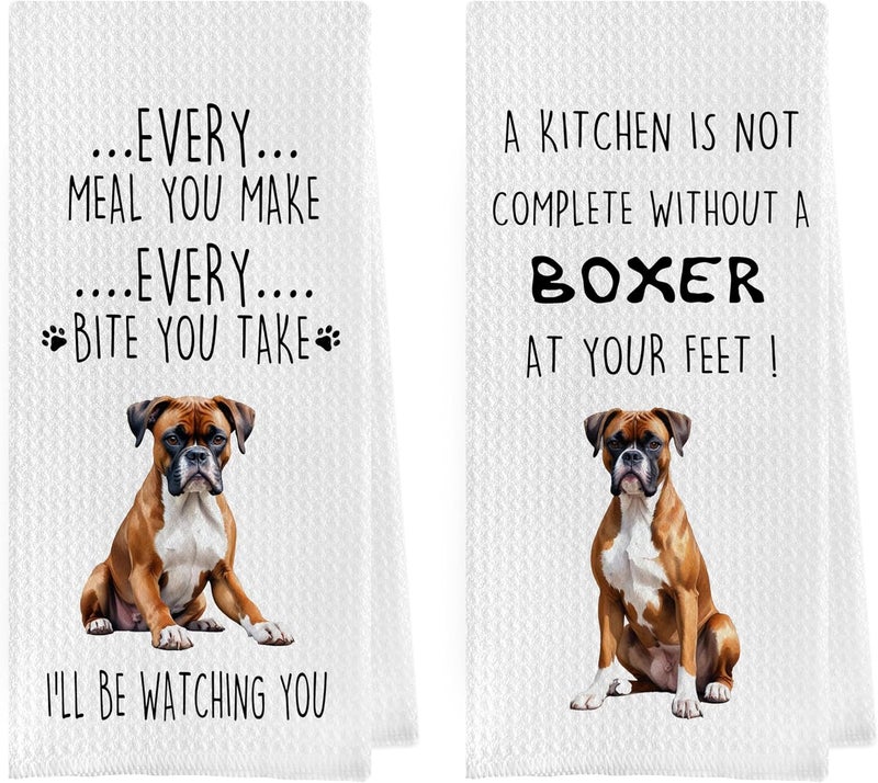 Geqtt Gqtt Boxer Dog Dish Towels Set - Funny Dog Gifts, Decorative Waffle Weave Kitchen Towels, Hand & Tea Towels (1624 Inches, Set of 2) - Image 1