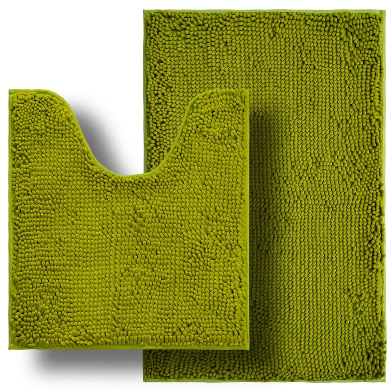 BOANKODU BOANKODU Bathroom Rugs Sets 2 Piece  Ultra Soft Absorbent Bath mat Chenille Bathroom Rug  Antiskid Bath mats Washable Bathroom mat (20x32 inch + 20x20inch U-Shaped) Yellow-Green - Image 1