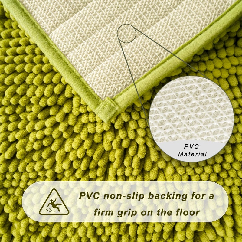 BOANKODU BOANKODU Bathroom Rugs Sets 2 Piece  Ultra Soft Absorbent Bath mat Chenille Bathroom Rug  Antiskid Bath mats Washable Bathroom mat (20x32 inch + 20x20inch U-Shaped) Yellow-Green - Image 4