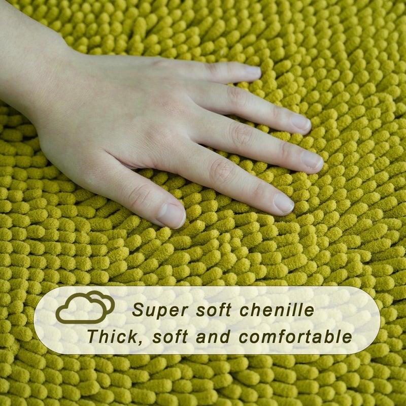 BOANKODU BOANKODU Bathroom Rugs Sets 2 Piece  Ultra Soft Absorbent Bath mat Chenille Bathroom Rug  Antiskid Bath mats Washable Bathroom mat (20x32 inch + 20x20inch U-Shaped) Yellow-Green - Image 3