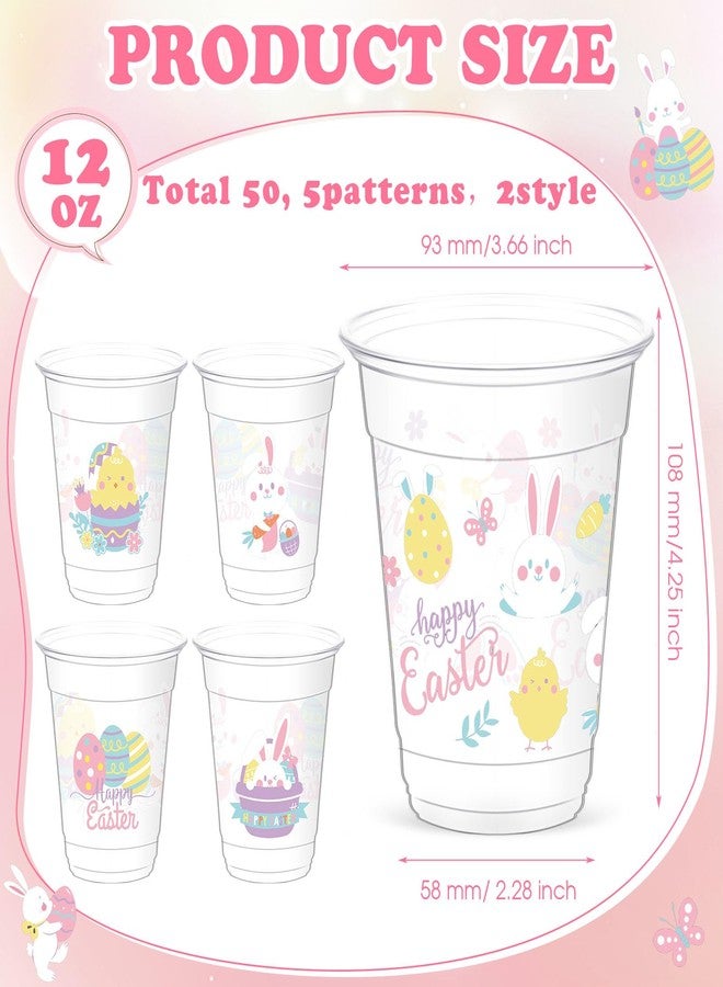 Sliner 50-Piece Easter Bunny Eggs Cups, 12 oz Disposable Plastic Clear Drinking Beverage Supplies for Spring Easter Party Decoration - Image 2