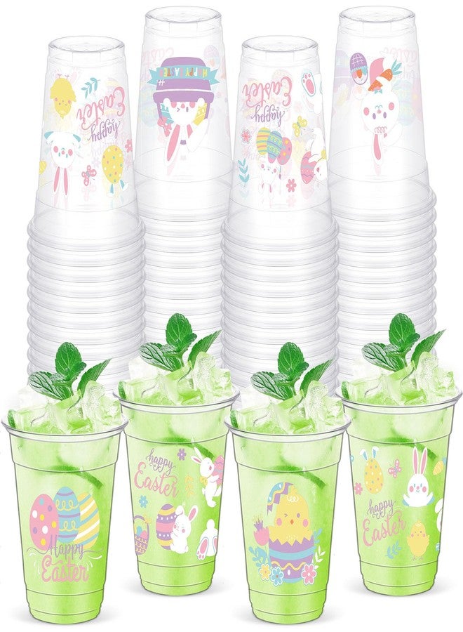 Sliner 50-Piece Easter Bunny Eggs Cups, 12 oz Disposable Plastic Clear Drinking Beverage Supplies for Spring Easter Party Decoration - Image 1