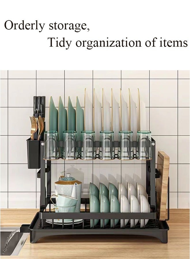 Magic Park 2 Tiers Dish Drying Rack with Rotatable Drainage System Stainless Steel Kitchen Dish Drying Rack Holder Scratch Resistant Frosted Baking Process Coatings  - Image 3