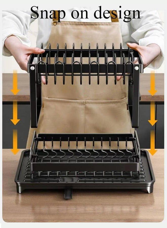 Magic Park 2 Tiers Dish Drying Rack with Rotatable Drainage System Stainless Steel Kitchen Dish Drying Rack Holder Scratch Resistant Frosted Baking Process Coatings  - Image 5