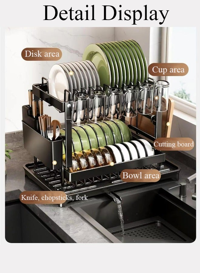 Magic Park 2 Tiers Dish Drying Rack with Rotatable Drainage System Stainless Steel Kitchen Dish Drying Rack Holder Scratch Resistant Frosted Baking Process Coatings  - Image 4