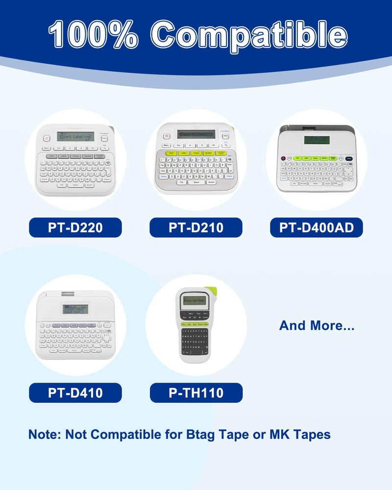 Absonic 12mm 0.47 Laminated White Tz-231 Tape Compatible for Brother Tze-231 Tze Tape 1/2 Inch Refills Work for P Touch Label Maker PTD220 PTD210 PTH110 PTP710 PT-610BT PTD400, Black on White, 6 Pack - Image 3