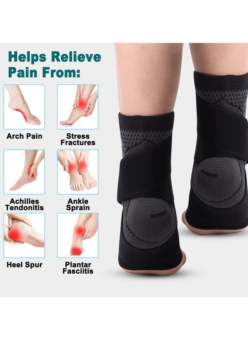Generic - Ankle Protector ，Support Brace with Adjustable Strap – Pain Relief Compression Sleeve for Sprains, Tendonitis, Plantar Fasciitis – Breathable & Comfortable for Sports & Daily Use (1Pair-Black-XL) - Image 1