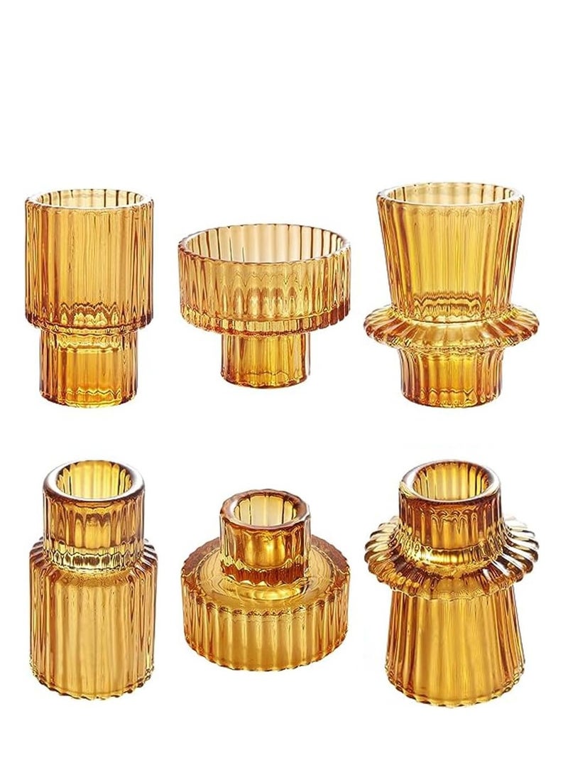 Taper Amber Glass Candle Holder 6Pcs for Pillar Candles, Tealight Candles Holders, Candlestick Holders for Wedding, Festival, Dinning , Party - Image 1