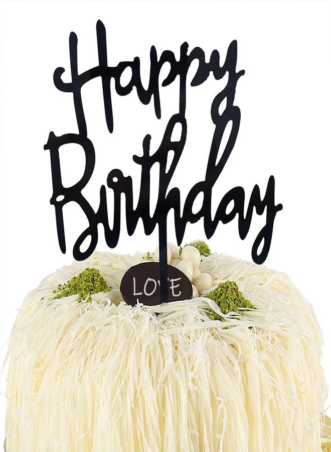CGHCEAI 1PCS Cake Topper Black Happy Birthday Cake Decorations CGHCEAI Reusable Cake Decor Perfect for 6–8 Inch Birthday Cakes - Image 1