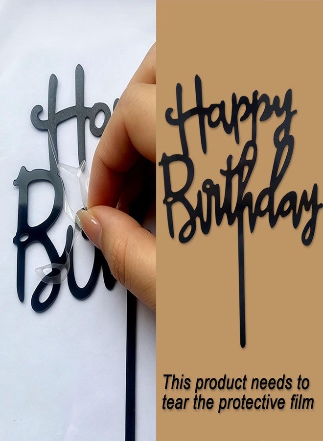 CGHCEAI 1PCS Cake Topper Black Happy Birthday Cake Decorations CGHCEAI Reusable Cake Decor Perfect for 6–8 Inch Birthday Cakes - Image 4