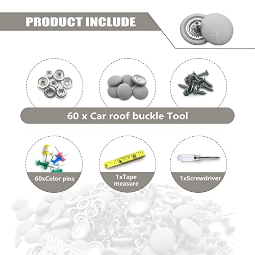 TEMI 60PCS Car Roof Headliner Repair Kit, Auto Roof Snap Rivets Retainer for Interior Ceiling Cloth Fixing Repair Buckle with Installation Tool (Grey Flannelette) - Image 3