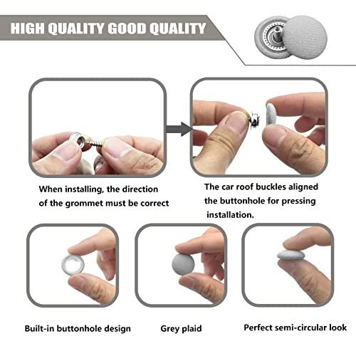 TEMI 60PCS Car Roof Headliner Repair Kit, Auto Roof Snap Rivets Retainer for Interior Ceiling Cloth Fixing Repair Buckle with Installation Tool (Grey Flannelette) - Image 4