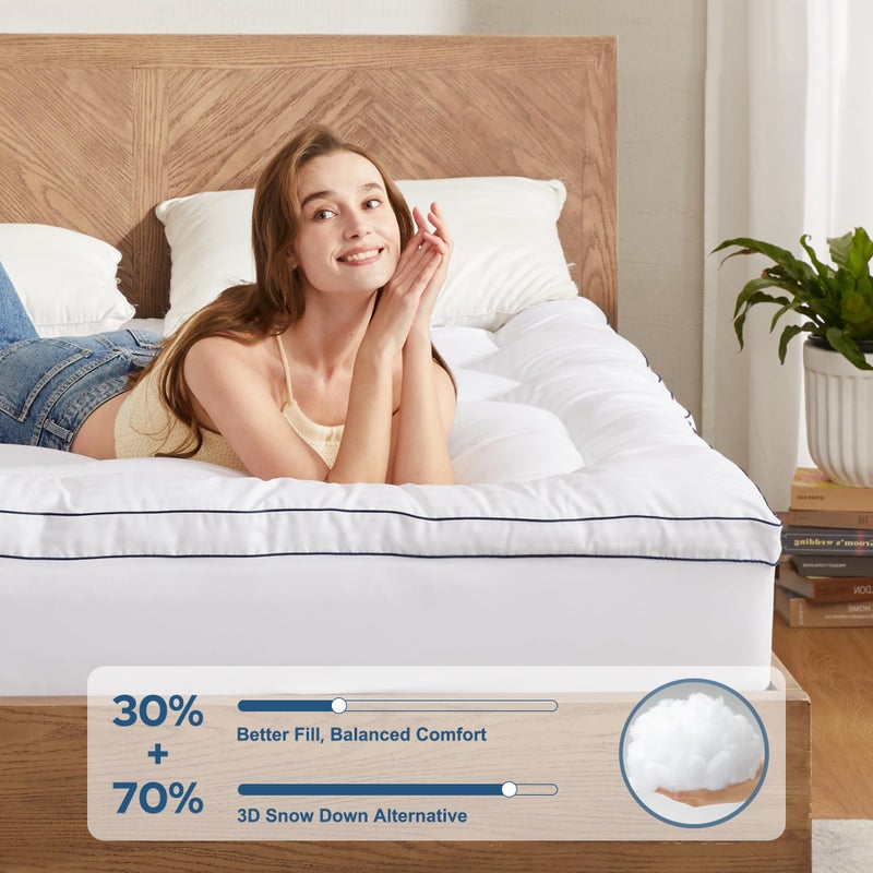 BEDLORE Full Mattress Topper, Thick Pillow Top Pad for Back Pain Relief, Cooling Soft Mattress Cover with Deep Pockets 6-15 inch - Image 2