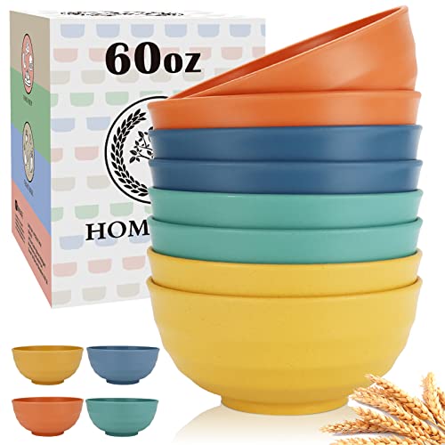 Homienly Large Salad Bowls Large Soup Bowls Set of 8Wheat Straw BowlsServing Bowl Set for Wedding Parties 60 Oz Big Bowl for Kitchen Salad Soup Microwave and Dishwasher SafeMulti Color