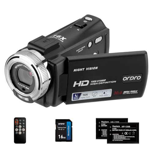 ORDRO Camcorders HDV-V12 HD 1080P Video Camera Recorder Infrared Night Vision Camera Camcorders with 16G Memory Card and 2 Batteries - Image 1