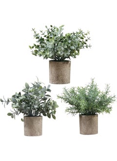 Garlo 3 Pack Mini Potted Fake Plants Artificial Plastic Eucalyptus Plants for Home Office Desk Room Decoration  - Image 1