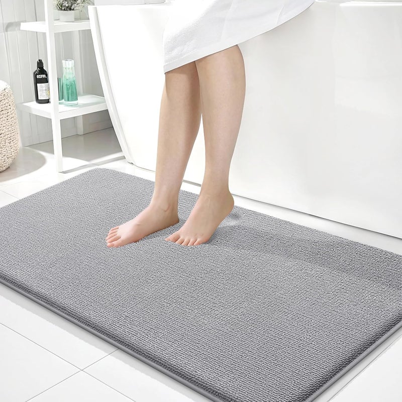 OLANLY Thick Memory Foam Bath Mat Rug 40x24, Extra Soft Absorbent Bathroom Rugs, Quick Dry Bath Mats, Non-Slip, Machine Washable Carpet for Bathroom, Tub and Shower, Home Decor Accessories, Grey - Image 1