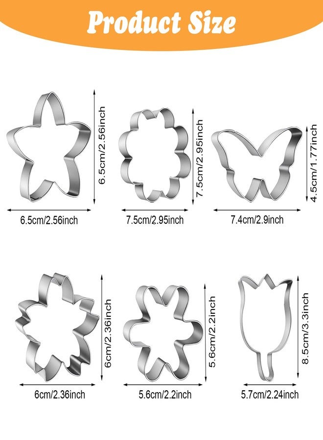 HaiFafafaing 6 PCS Flower Cookie Cutter Set - Stainless Steel Flower Cookie Cutters - Daisy Tulip Butterfly Shapes for Baking Cookies Bread Cheese Crafts - Image 2